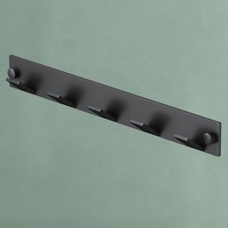 Mai & Mai Kleiderhaken Wandgarderobe Wandhaken aus Edelstahl mit 5 Haken Garderobenleiste Garderobenhaken 30cm Matt schwarz Stalo-03