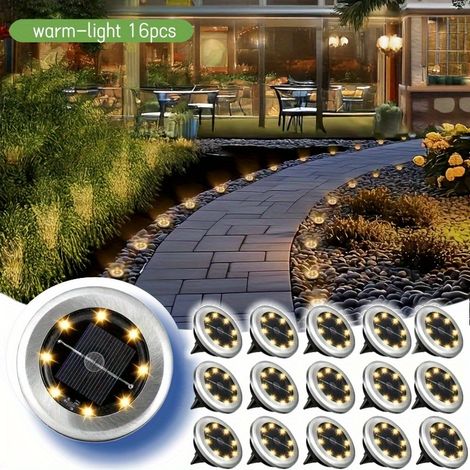 Lot de 24/16 lampes solaires de sol à 8 LED en acier inoxydable pour allées, jardins, cours et pelouses, couleur chaude-AquaForge (1/5)