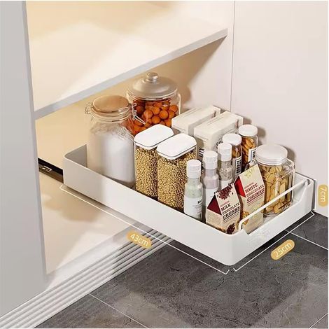 Organiseur de tiroir télescopique pour cuisine et salle bain sans perçage nécessaire, organiseur coulissant polyvalent peu encombrant (43 x 25 7) 1 Couleur 43257 (1/5)