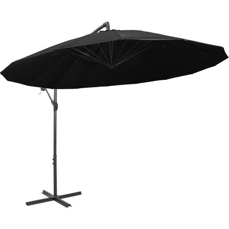 Parasol suspendu avec poteau noir 3 m