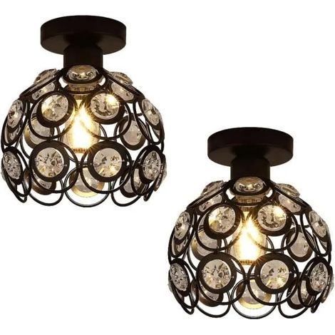 U-Do 2Pcs Plafonnier Intérieur Vintage 20cm Lustre de Plafonde en Cristal Noir décoration Salon Cuisine Bureau (1/4)