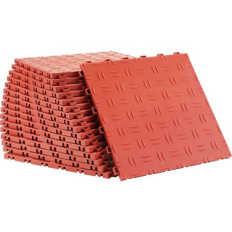 Dalle de Garage Emboîtables, 30x30x1,35 cm, Lot de 25, Revêtement de Sol Antidérapant Double Face, pour Garage, Cave, Atelier, Rouge (1/5)