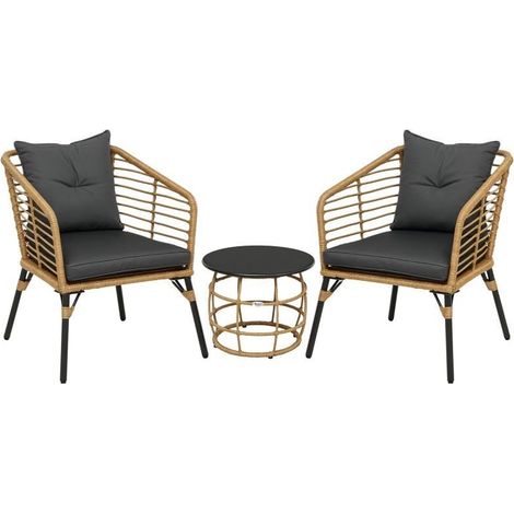 Ensemble bistro 3 pièces résistant aux intempéries : 1 table d'appoint et 2 chaises, dimensions 62×65×78 cm, coloris sable et gris foncé (1/5)