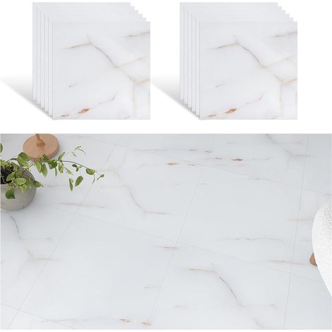 Dalle PVC Adhesive Sol Marbre Blanc Doré Carrelage Adhesif Sol Adhesif Salon 12 Pièces Carreaux Adhesif Cuisine Salle de Bain Dalle PVC Garage Imperméable Amovible 1,5 mm 30 cm x 30 cm (1/5)