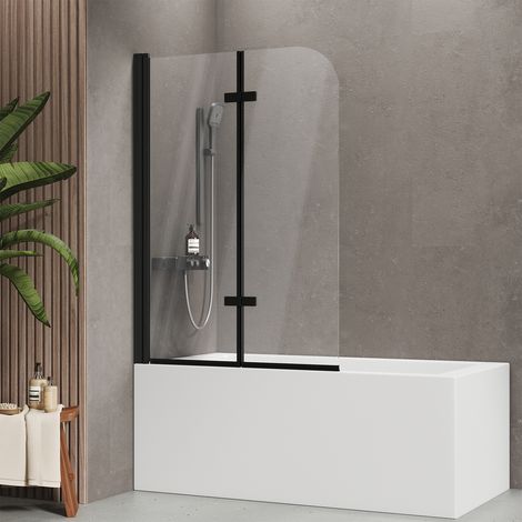 EMKE Badewannenaufsatz 140x100cm 2-teilig faltbar, Duschtrennwand für Badewanne Duschabtrennung mit Nano-Beschichtung Schwarz (1/5)