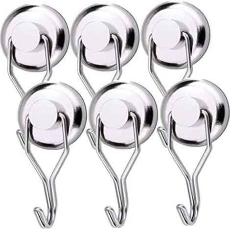 Crochet Aimanté Puissant 45KG 32D Crochet Magnetique Frigo Argent Néodyme Pivotants pour Cuisine Torchon Tableau 6pcs (1/4)