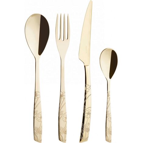 Set posate 24 pezzi in astuccio di legno Riviera Lady Champagne Champagne PVD Lucido Bugatti
