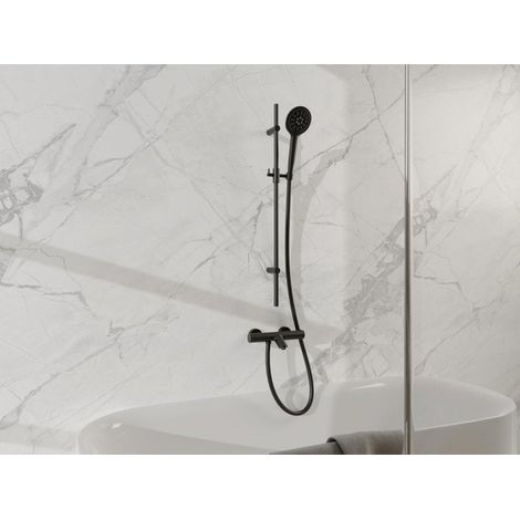 FugaFlow Eccelente Sobrado Mitigeur baignoire - avec barre curseur - douchette ronde - flexible lisse - Noir mat (1/4)