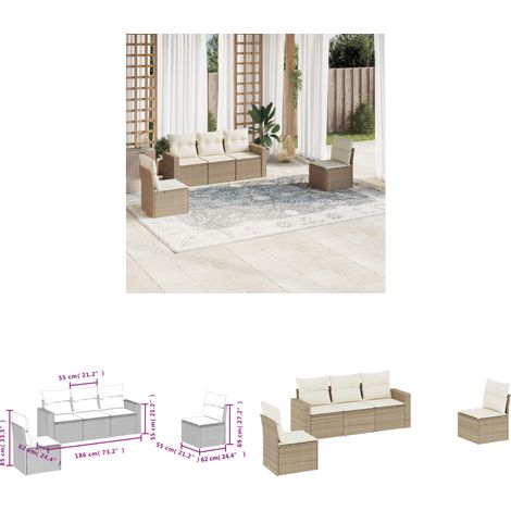 Salon de jardin avec coussins 5 pcs beige résine tressée - Salon De Jardin - Mobilier De Jardin - Salon Extérieur - Ensemble Canapé Jardin - Canapé D'extérieur - Home & Living (1/3)