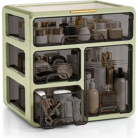 Green Transparent Desktop Drawer Organiser, Large Capacity PP Countertop Storage Shelf, Waterproof Plastic Desk Tidy for Stationery, Books & Art Supplies (1/5)