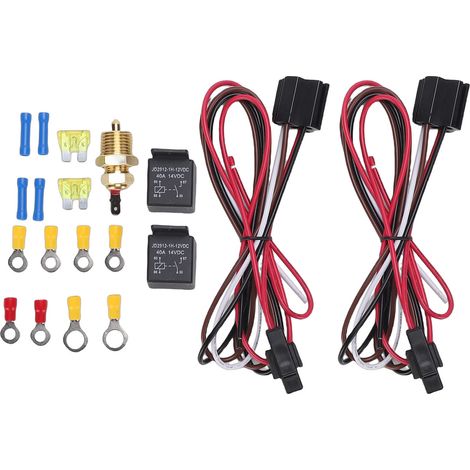 GARRYFIZH Kit Double Relais pour Ventilateur Électrique 40A - Interrupteur Thermostat 3/8" - Fusible 20A - Câblage Refroidissement pour Ventilateurs 10-16"
