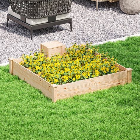 Jardinière extérieure en bois sapin bac à compost fond ouvert Bois couleur - Dimensions: 123x123x25,5 cm