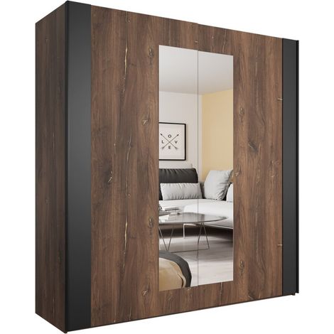Armario Felelie 100, Roble Flagstaf oscuro + Cobre, 213x200x64cm, Puertas de armario: Correderas, Número de estantes: 2
