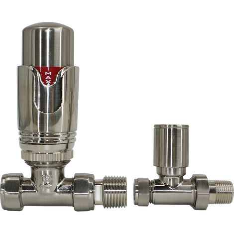 Thermostatic Radiator Valves Heated Towel Rail Straight Satin Nickel TRV 15mm (1/3)