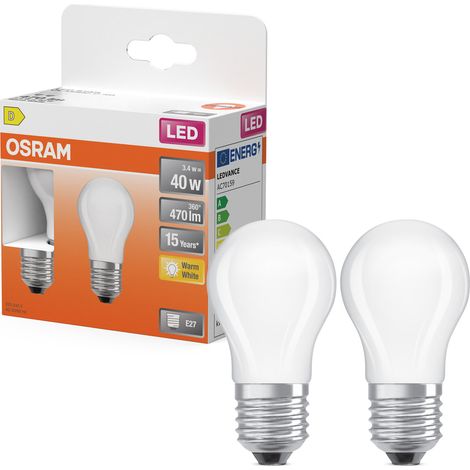 OSRAM Lampe LED  Star mini boule P40 filament, 2700 K blanc chaud, 3,4 W, E27, dépolie, 470 lm, 15 000 h, pour luminaires de table et suspendus, non éblouissante