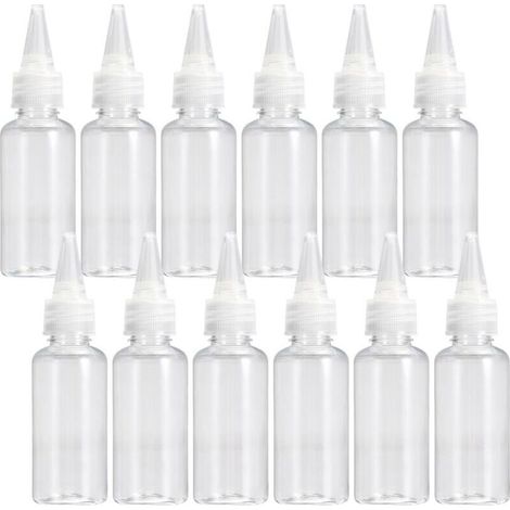 Lot de 12 flacons en plastique de 100 ml. petits flacons transparents vides avec bouchons étanches. parfaits pour la peinture. la lotion. la colle. les liquides. les voyages et les loisirs créatifs (1/5)