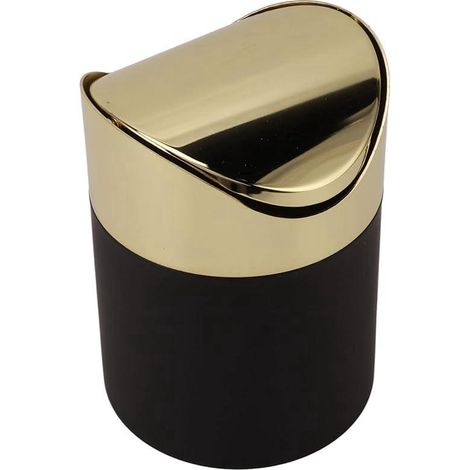 Poubelle de table mini en avec couvercle bureau corbeille à papier pour salle bain cuisine Acier inoxydable Acier Doré (1/4)