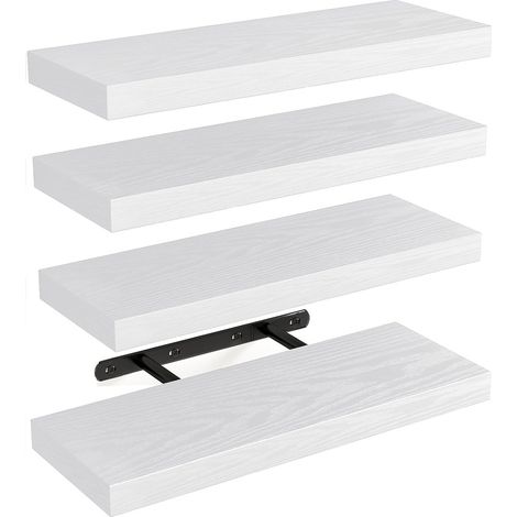 Lot de 4 étagères flottantes murales en bois pour salle de bain, salon, chambre, cuisine, bureau (1/5)