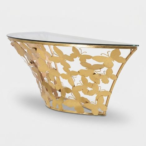Console murale papillons métal doré verre design élégant (1/5)