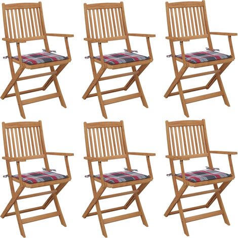Chaises pliables de jardin lot de 6 avec coussins Bois d'acacia (1/5)