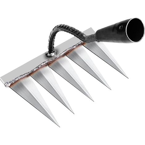 Rateau Jardin, Outillage de Jardin, Rateau de Désherbage Outils Jardinage, Rateau Gazon Scarificateur Manuel 5 Dents en Acier, Houe Jardinage, pour Désherbage/Ameublissement du Sol/Semis (sans Bâton)