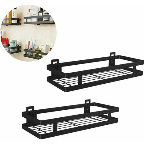 royaluxe - 2 pièces étagère rack de rangement salle de bain douche rack acier inoxydable cuisine épices rack salle de bain accessoires poinçonnage gratuit multifonction noir 35 cm (1/5)