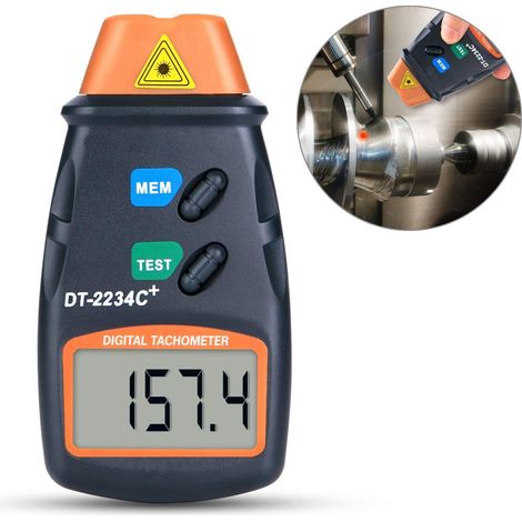 Tachymtre Numrique, Compte-Tours sans Contact, Tachymtre Numrique LCD, Plage Tachymtrique 2.5RPM-99.999RPM, avec 3 Bandes Rflchissantes et Sac en Tissu Bleu