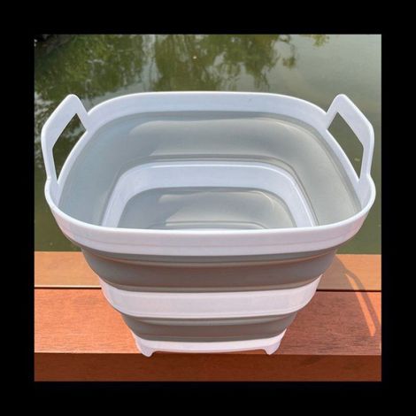 Seau Pliable - 10,5 L - Pour Lavage Voiture Jardin Pêche Extérieur - PP Blanc Gris - 1 Pièce (1/5)