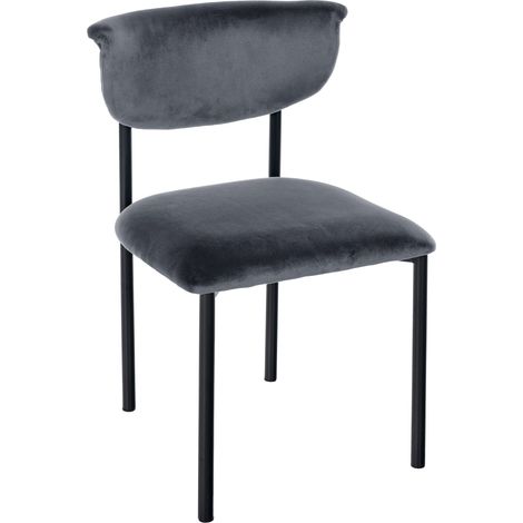 Elegante sedia da pranzo x1 linee pulite seduta curva velluto grigio scuro e metallo nero 100008294