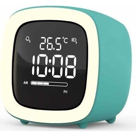 FENOPLASTICARéveil pour Enfants avec Veilleuse - Rechargeable, Double Alarme, Affichage Température, Mode Week-end, Fonction Snooze