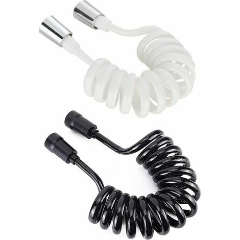 2 Pièces Flexible de Douche, 2 m Tuyau de Douche Flexible Télescopique, avec Bouchon en Cuivre, Flexible Rétractable pour Douchette, WC et Bidet Blanc(noir, blanc)