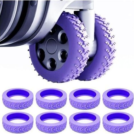 Pair Lot de 8 housses de protection de roue en silicone pour bagages - Antidérapantes et imperméables - Pour chaises de bureau et la plupart des roues pivotantes à 8 roues (noir), lilas, Lila, (1/5)