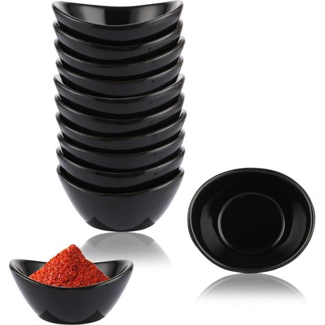 12 Pack Small Black Sauce Bowl, 1.5oz Mini Sauce Bowl, Ceramic Sauce Bowls, Mini Tapas Bowls, Tapas and Sauces, Soy Sauce Bowls for Dips, Jams, Ketchup, Appetizers (1/5)