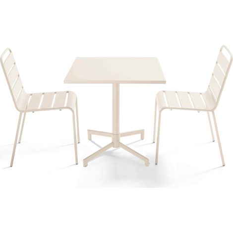Ensemble table 70 cm et 2 chaises de jardin en métal ivoire - Palavas (1/5)