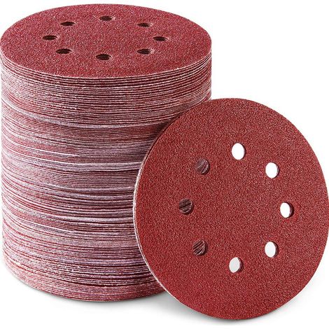 Lot de 100 disques abrasifs 125 mm – Grain p120 – 8 trous pour aspiration – Pour ponceuse excentrique bois dur