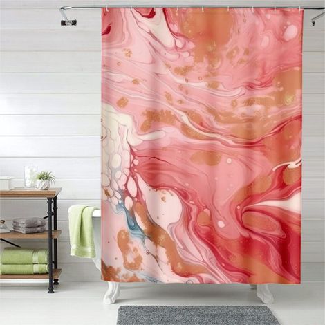 Rideau de douche effet marbre contemporain, œillets plastique, lavable (1/5)