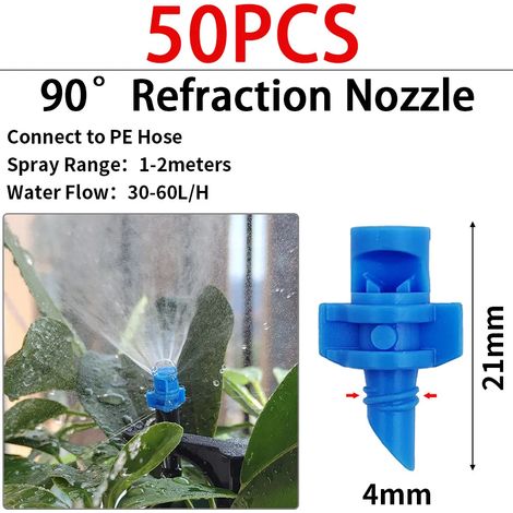 (S-90-50PCS) Arroseur goutte-à-goutte pour serre et jardin, diffuseur de brume réglable, piquet, buse rotative à micro-pulvérisation (1/5)