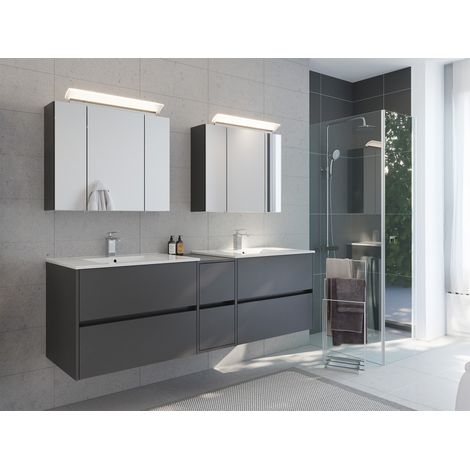 Badmöbelset Taifun 190cm 3tlg mit 2x Spiegelschrank grafit
