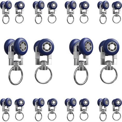 Curseurs pour rideaux (lot de 20) — Curseurs métalliques pour rails de rideaux ou de pergola — Crochets coulissants / Patins de rail (diamètre 15 mm) (1/5)