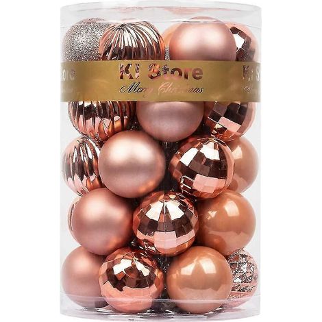 Boules de Noël or rose, 34 petites boules incassables pour sapin, crochets inclus, 4 cm (1,57 pouce). (1/3)