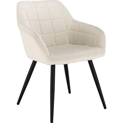 Woltu – Chaise de salle à manger en velours crème avec accoudoirs – Pieds en métal – Hauteur 81cm – Charge max 120kg – Design ergonomique (1/4)