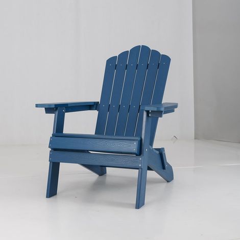COSTWAY Fauteuil Jardin Exterieur, Chaise Adirondack Pliable, Accoudoirs Large et Dossier Incliné, Vis en Acier Inoxydable, Chaise Longue HIPS pour Jardin Cour, 88 x 77 x 95 cm, Charge 180 kg (Marine)