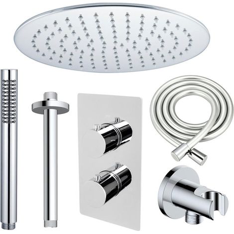 FugaFlow Eccelente Sobrado ensemble de douche à effet pluie encastré avec thermostat bras de plafond tige de douche à main chrome (1/4)