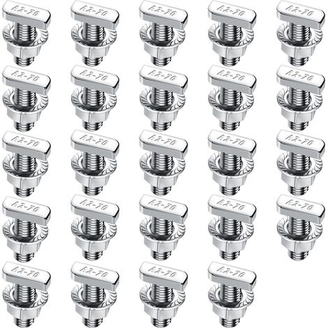 Lot de 24 vis à tête marteau - M10 x 25 - En acier inoxydable A2-70 - Avec écrous à dents de blocage - Écrous à bride - Vis à double filetage M10 - Pour rail de montage solaire PV (1/5)