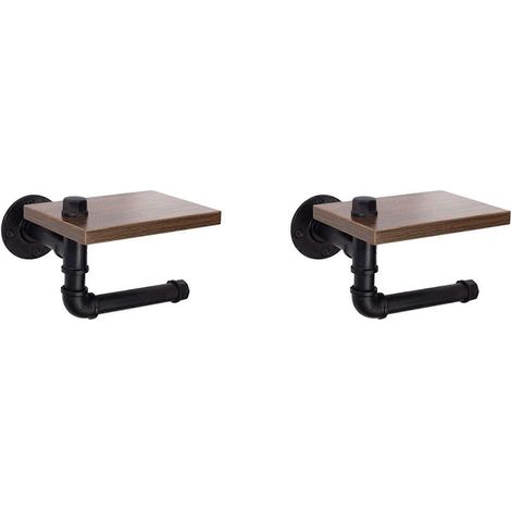 2 porte-rouleaux de papier toilette rustiques de style industriel, support flottant en forme de tuyau pour la maison/salle de bain, étagère murale, B (1/5)