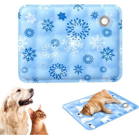 Tapis rafraîchissant pour chien et chat – 60 x 50 cm – PVC imperméable – Lavable et non toxique – Motif flocon – Bleu (1/5)