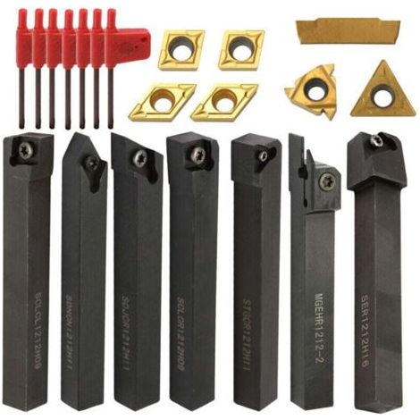 BUNTHAUS Porte-outil de tournage 21 pièces en carbure 12mm – Acier haute qualité – Pour tournage de pièces précises et durables 21Pcs (1/5)