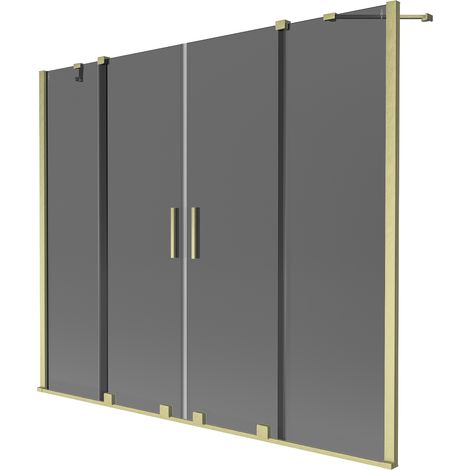 Mexen Velar Duo Badewannenabtrennung 2-flügelig verschiebbar 190 x 150 cm, graphit, gebürstetes Gold - 896-190-000-42-55 (1/2)