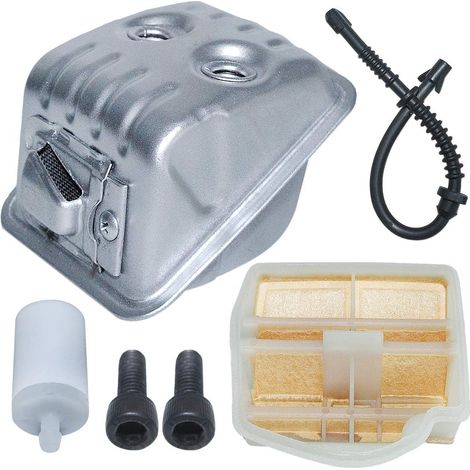 Boulon de silencieux d'échappement avec kit de ligne d'air et de carburant pour Husqvarna 445 445E 450 Tronçonneuse Remplace 544147702 (1/5)