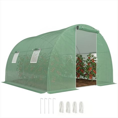 Serre de jardin tunnel 9 m² avec porte zippée et 4 fenêtres Vert (1/5)